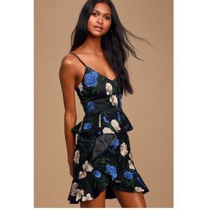 Lulus It Was Always You Black Floral Print Embroidered Skater Dress